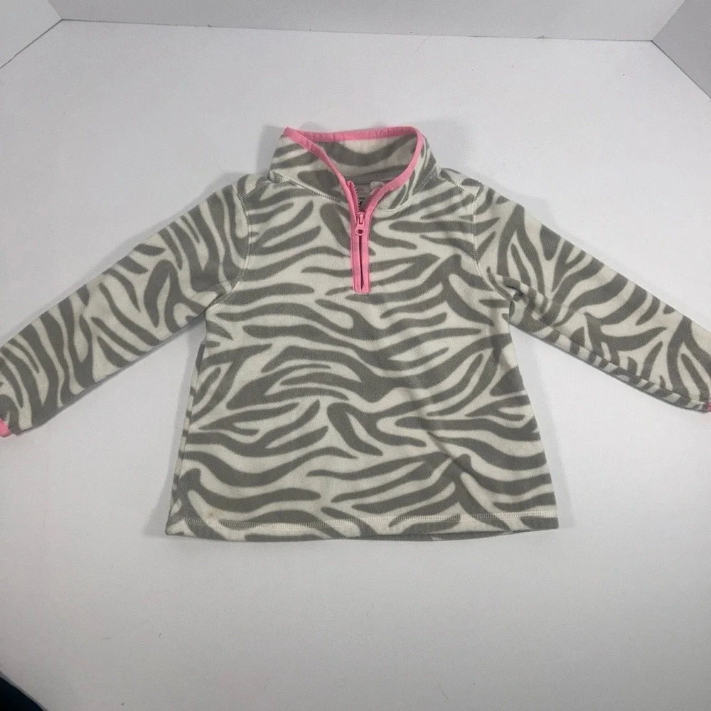 OSHKOSH B'gosh Kids 3T Gray White Pink Zebra Quarter-Zip Fleece‎ Top Cozy